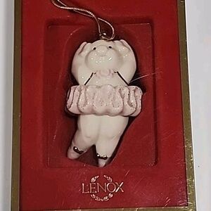 ORNAMENT LENOX PIG PIROUETTE BALLERINA PINK TUTU GOLD ACCENTS GLITTER VTG   NIB